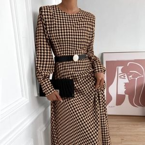 DRESS.SHOULDER PADS.SHEIN.XL(12-14).NO STRETCH.HOUNDSTOOTH.MIDI.WORN ONCE.